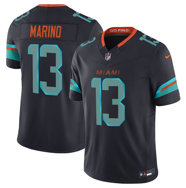 Women's Miami Dolphins #13 Dan Marino Black 2025 F.U.S.E. “Rivalries” Vapor Limited Stitched Football Jersey(Run Small)